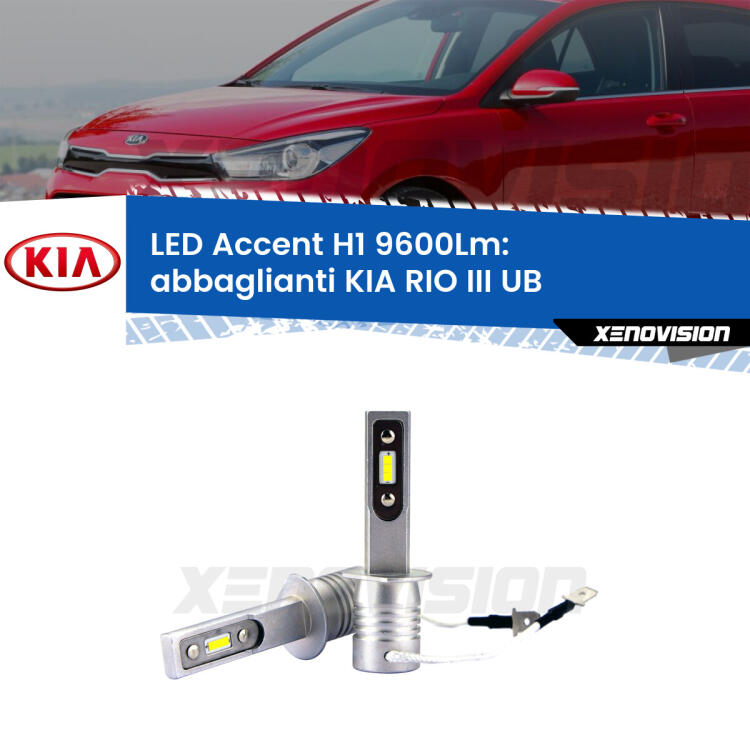 <strong>Kit LED Abbaglianti per KIA RIO III</strong> UB 2011 -2016.</strong> Coppia lampade <strong>H1</strong> senza ventola e ultracompatte per installazioni in fari senza spazi.