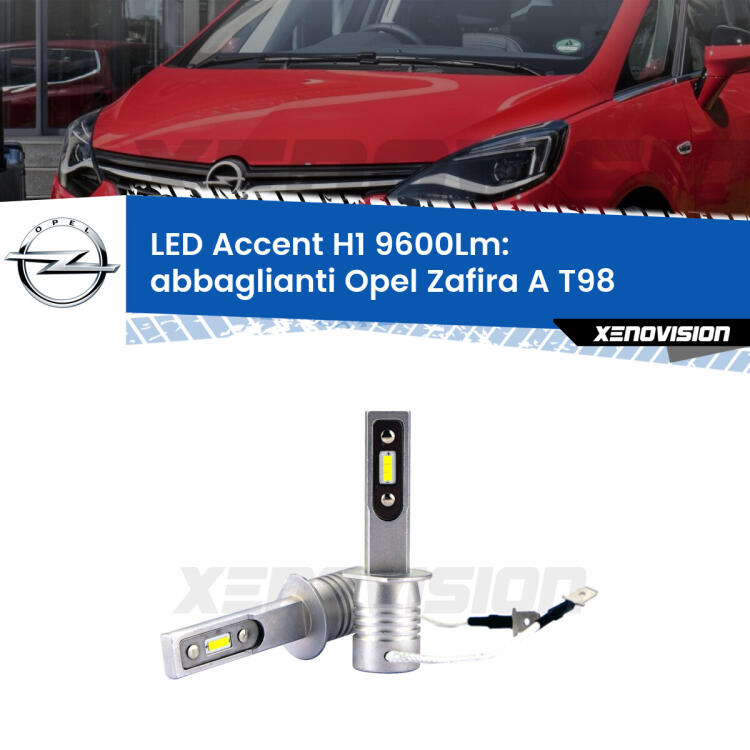 <strong>Kit LED Abbaglianti per Opel Zafira A</strong> T98 2003 -2005.</strong> Coppia lampade <strong>H1</strong> senza ventola e ultracompatte per installazioni in fari senza spazi.