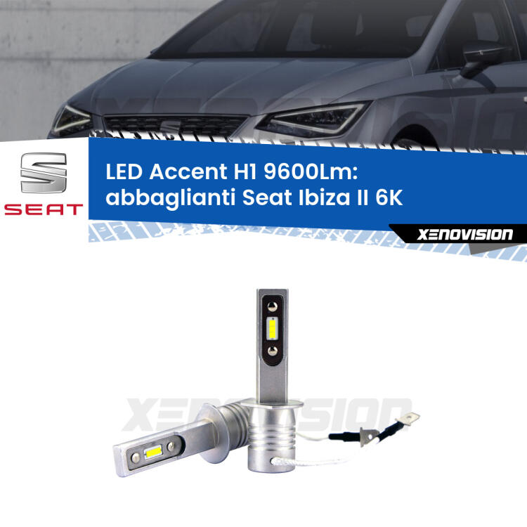 <strong>Kit LED Abbaglianti per Seat Ibiza II</strong> 6K a parabola doppia.</strong> Coppia lampade <strong>H1</strong> senza ventola e ultracompatte per installazioni in fari senza spazi.