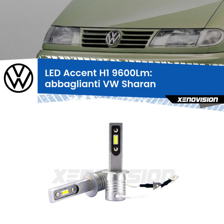 <strong>Kit LED Abbaglianti per VW Sharan</strong>  1995 -2010.</strong> Coppia lampade <strong>H1</strong> senza ventola e ultracompatte per installazioni in fari senza spazi.