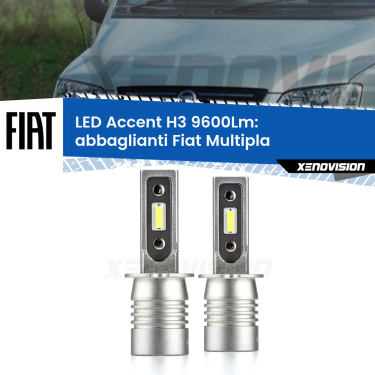 <strong>Kit LED Abbaglianti per Fiat Multipla</strong>  1999 -2003.</strong> Coppia lampade <strong>H3</strong> senza ventola e ultracompatte per installazioni in fari senza spazi.