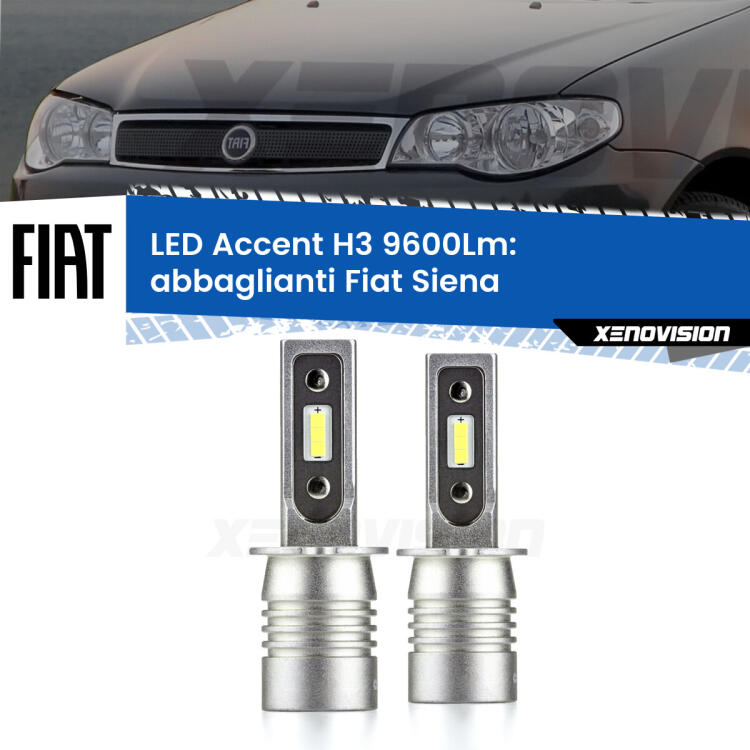 <strong>Kit LED Abbaglianti per Fiat Siena</strong>  a parabola doppia.</strong> Coppia lampade <strong>H3</strong> senza ventola e ultracompatte per installazioni in fari senza spazi.