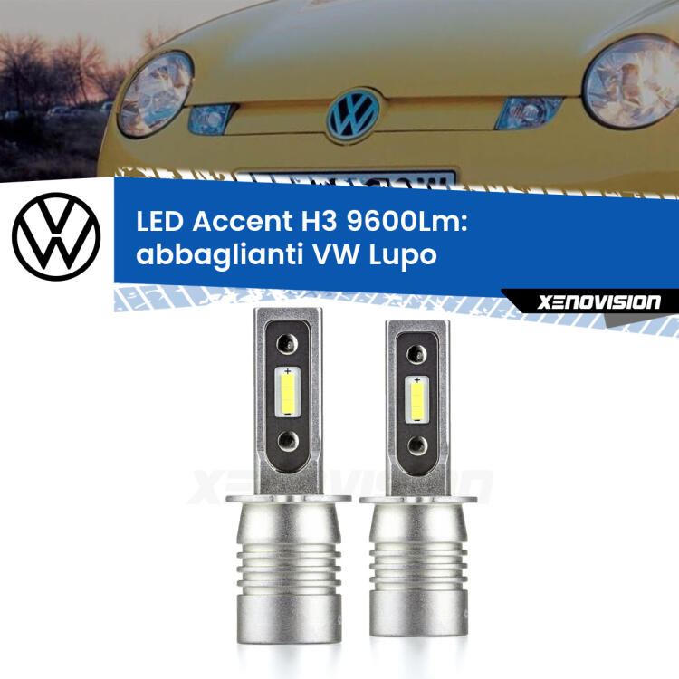 <strong>Kit LED Abbaglianti per VW Lupo</strong>  con fari Xenon.</strong> Coppia lampade <strong>H3</strong> senza ventola e ultracompatte per installazioni in fari senza spazi.