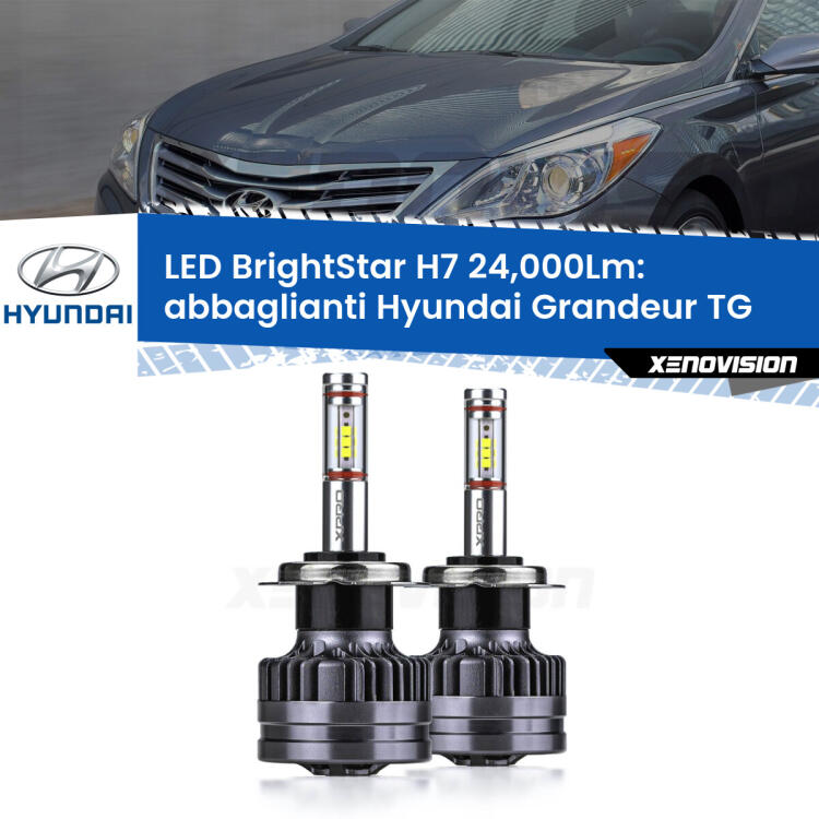 <strong>Kit LED abbaglianti per Hyundai Grandeur</strong> TG 2005 -2011. </strong>Include due lampade Canbus H7 Brightstar da 24,000 Lumen. Qualità Massima.
