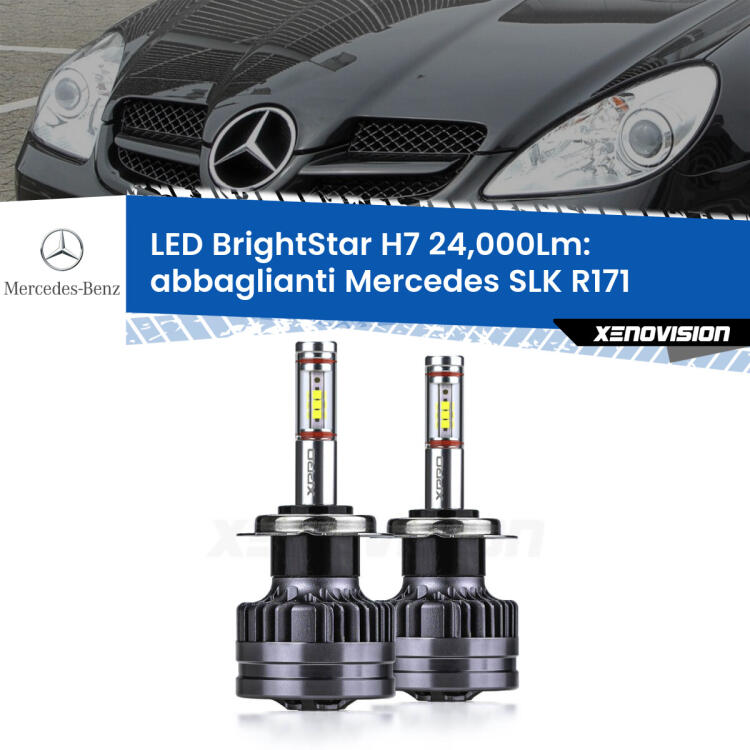<strong>Kit LED abbaglianti per Mercedes SLK</strong> R171 2004 -2011. </strong>Include due lampade Canbus H7 Brightstar da 24,000 Lumen. Qualità Massima.