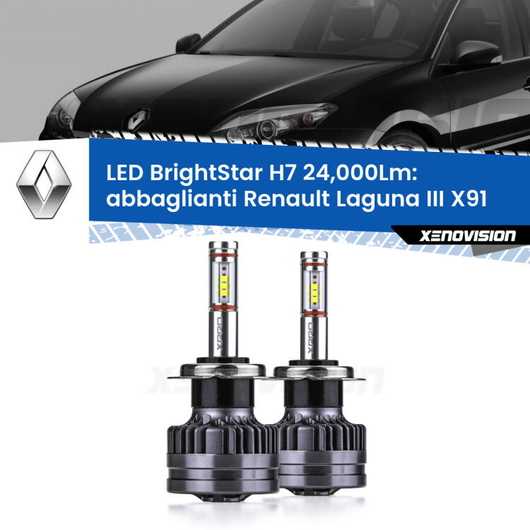 <strong>Kit LED abbaglianti per Renault Laguna III</strong> X91 2007 -2015. </strong>Include due lampade Canbus H7 Brightstar da 24,000 Lumen. Qualità Massima.