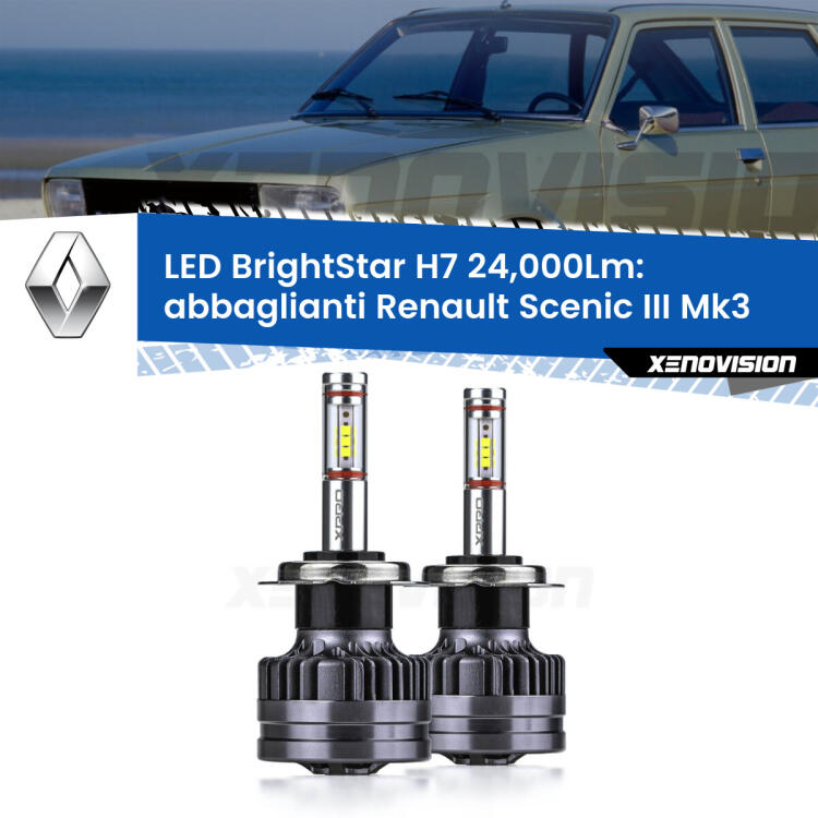 <strong>Kit LED abbaglianti per Renault Scenic III</strong> Mk3 2009 -2015. </strong>Include due lampade Canbus H7 Brightstar da 24,000 Lumen. Qualità Massima.