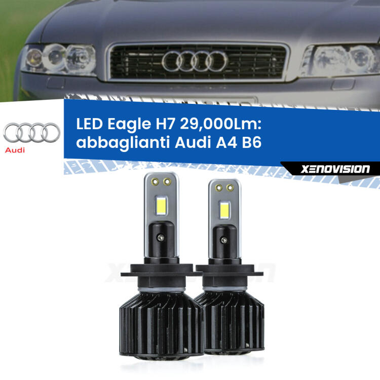 <strong>Kit abbaglianti LED specifico per Audi A4</strong> B6 2000 -2004. Lampade <strong>H7</strong> Canbus da 29.000Lumen di luminosità modello Eagle Xenovision.