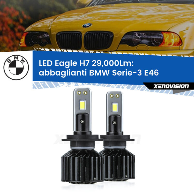 <strong>Kit abbaglianti LED specifico per BMW Serie-3</strong> E46 1998 -2005. Lampade <strong>H7</strong> Canbus da 29.000Lumen di luminosità modello Eagle Xenovision.