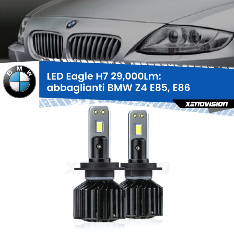 <strong>Kit abbaglianti LED specifico per BMW Z4</strong> E85, E86 2003 -2008. Lampade <strong>H7</strong> Canbus da 29.000Lumen di luminosità modello Eagle Xenovision.