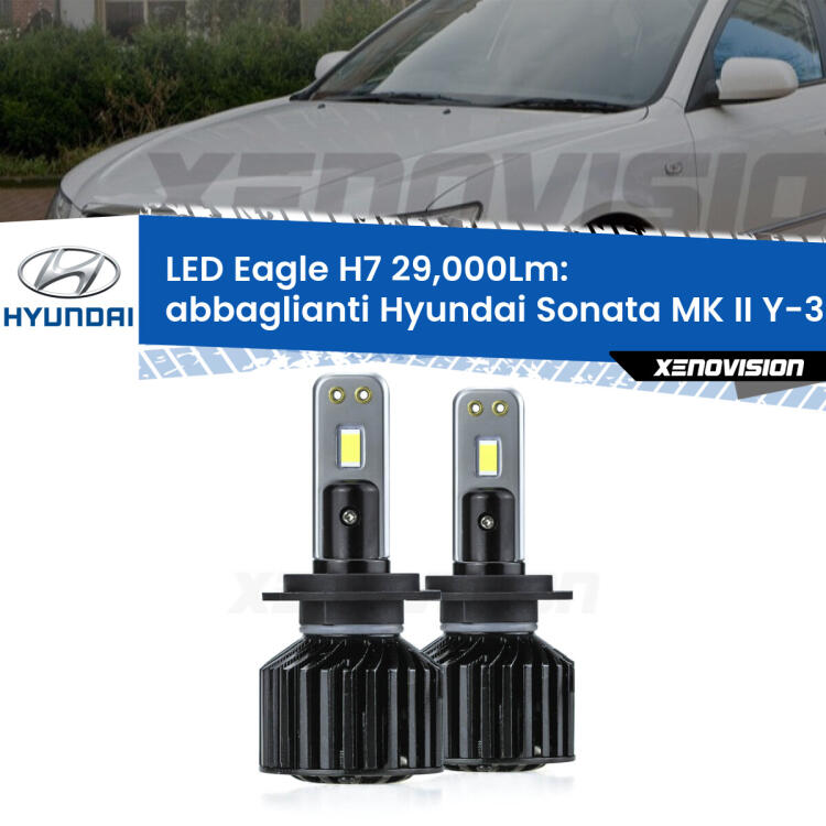 <strong>Kit abbaglianti LED specifico per Hyundai Sonata MK II</strong> Y-3 1993 -1998. Lampade <strong>H7</strong> Canbus da 29.000Lumen di luminosità modello Eagle Xenovision.