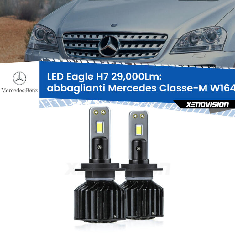 <strong>Kit abbaglianti LED specifico per Mercedes Classe-M</strong> W164 2005 -2011. Lampade <strong>H7</strong> Canbus da 29.000Lumen di luminosità modello Eagle Xenovision.