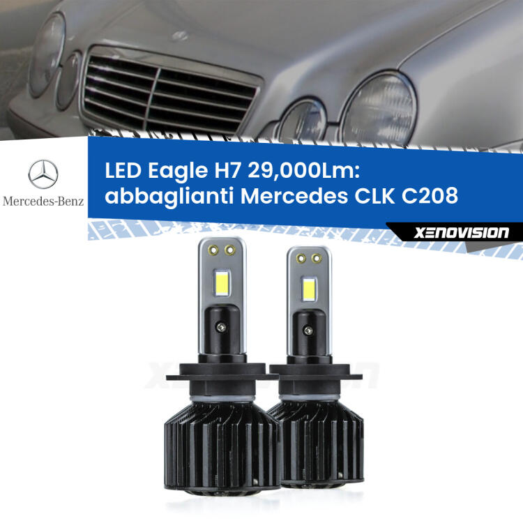 <strong>Kit abbaglianti LED specifico per Mercedes CLK</strong> C208 1997 -2002. Lampade <strong>H7</strong> Canbus da 29.000Lumen di luminosità modello Eagle Xenovision.