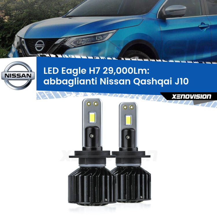<strong>Kit abbaglianti LED specifico per Nissan Qashqai</strong> J10 2007 -2013. Lampade <strong>H7</strong> Canbus da 29.000Lumen di luminosità modello Eagle Xenovision.