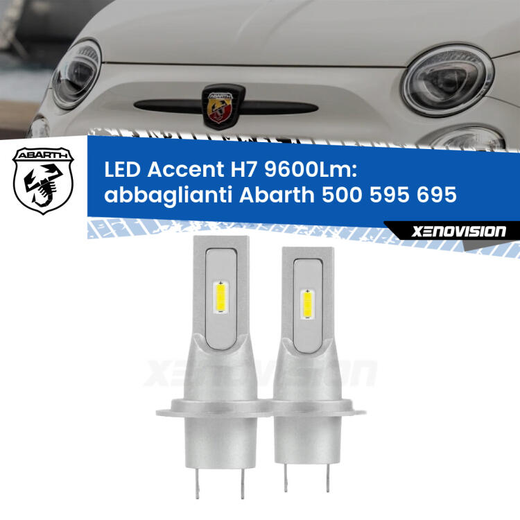 <strong>Kit LED Abbaglianti per Abarth 500 595 695</strong>  2015 -2022.</strong> Coppia lampade <strong>H7</strong> senza ventola e ultracompatte per installazioni in fari senza spazi.