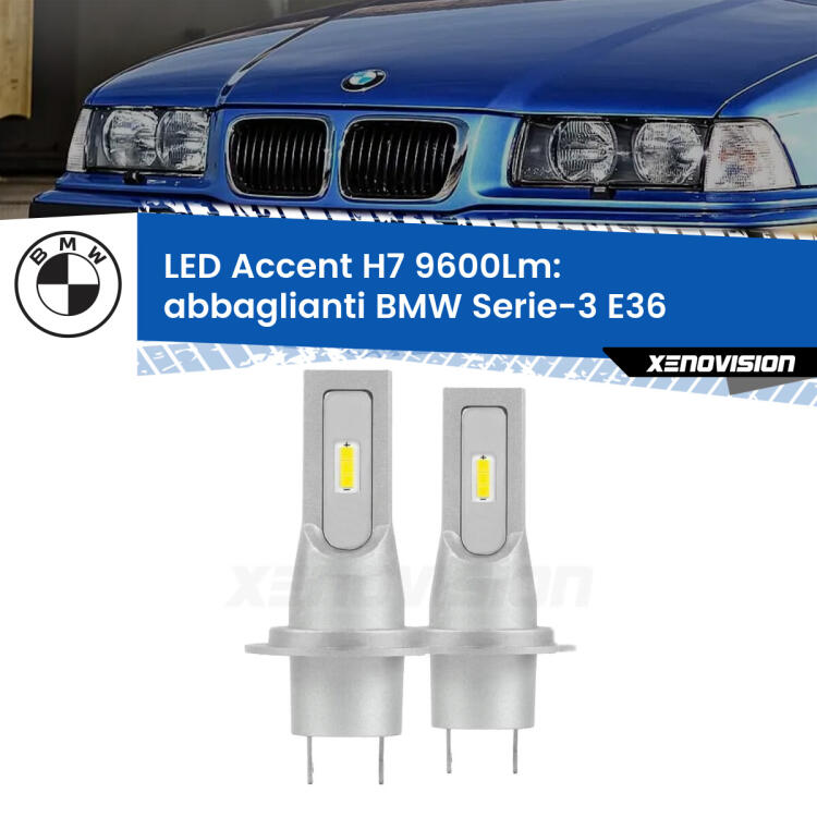 <strong>Kit LED Abbaglianti per BMW Serie-3</strong> E36 1994 -1998.</strong> Coppia lampade <strong>H7</strong> senza ventola e ultracompatte per installazioni in fari senza spazi.