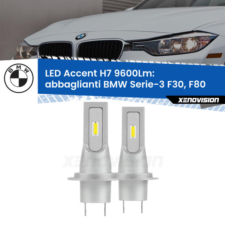 <strong>Kit LED Abbaglianti per BMW Serie-3</strong> F30, F80 2012 -2019.</strong> Coppia lampade <strong>H7</strong> senza ventola e ultracompatte per installazioni in fari senza spazi.