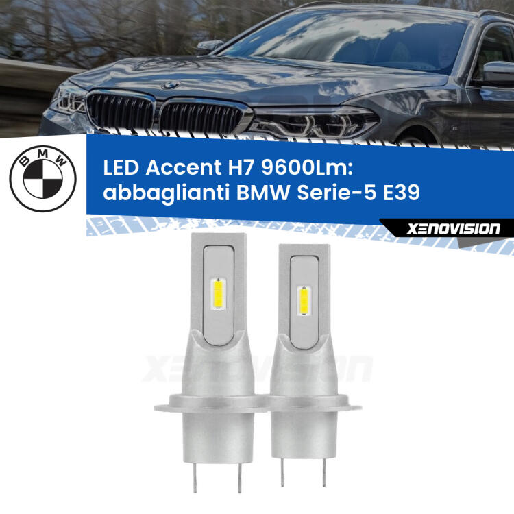 <strong>Kit LED Abbaglianti per BMW Serie-5</strong> E39 2000 -2003.</strong> Coppia lampade <strong>H7</strong> senza ventola e ultracompatte per installazioni in fari senza spazi.
