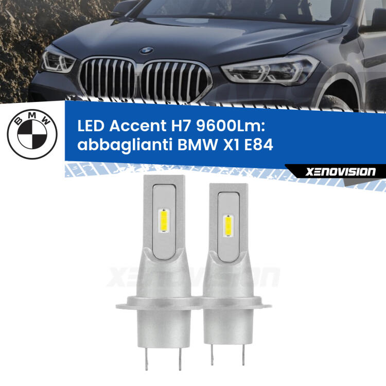 <strong>Kit LED Abbaglianti per BMW X1</strong> E84 2009 -2015.</strong> Coppia lampade <strong>H7</strong> senza ventola e ultracompatte per installazioni in fari senza spazi.