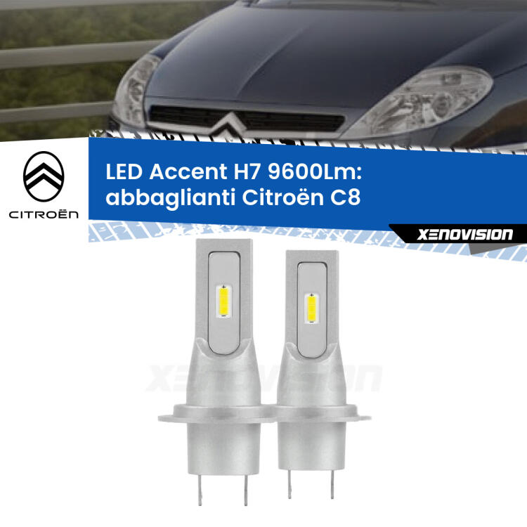 <strong>Kit LED Abbaglianti per Citroën C8</strong>  2002 -2010.</strong> Coppia lampade <strong>H7</strong> senza ventola e ultracompatte per installazioni in fari senza spazi.