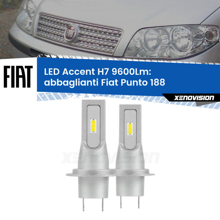 <strong>Kit LED Abbaglianti per Fiat Punto</strong> 188 1999 -2003.</strong> Coppia lampade <strong>H7</strong> senza ventola e ultracompatte per installazioni in fari senza spazi.