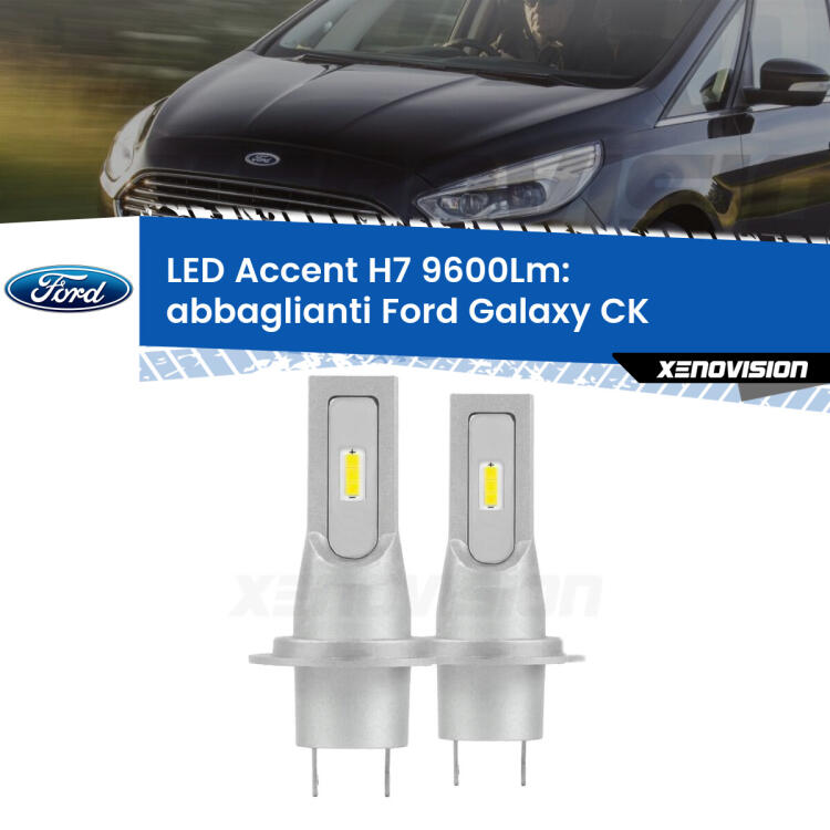 <strong>Kit LED Abbaglianti per Ford Galaxy</strong> CK 2015 -2018.</strong> Coppia lampade <strong>H7</strong> senza ventola e ultracompatte per installazioni in fari senza spazi.