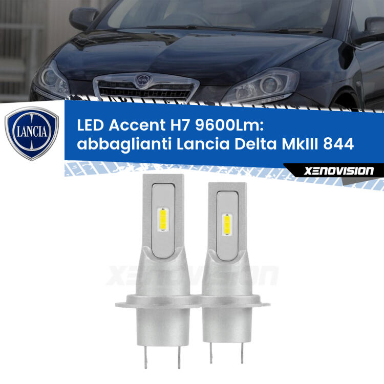 <strong>Kit LED Abbaglianti per Lancia Delta MkIII</strong> 844 2008 -2014.</strong> Coppia lampade <strong>H7</strong> senza ventola e ultracompatte per installazioni in fari senza spazi.