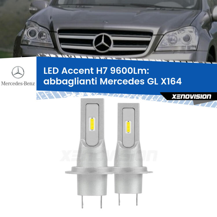 <strong>Kit LED Abbaglianti per Mercedes GL</strong> X164 2006 -2012.</strong> Coppia lampade <strong>H7</strong> senza ventola e ultracompatte per installazioni in fari senza spazi.