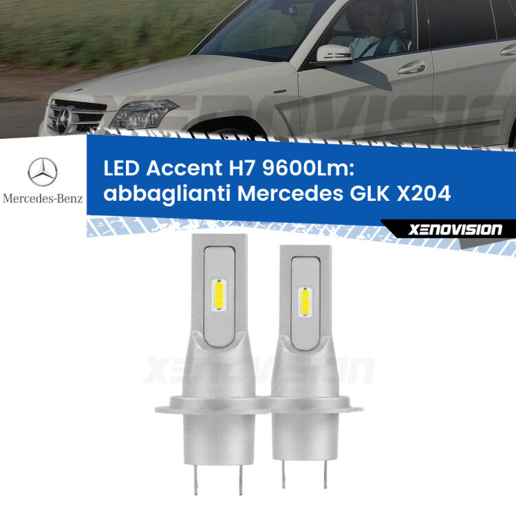 <strong>Kit LED Abbaglianti per Mercedes GLK</strong> X204 2008 -2012.</strong> Coppia lampade <strong>H7</strong> senza ventola e ultracompatte per installazioni in fari senza spazi.