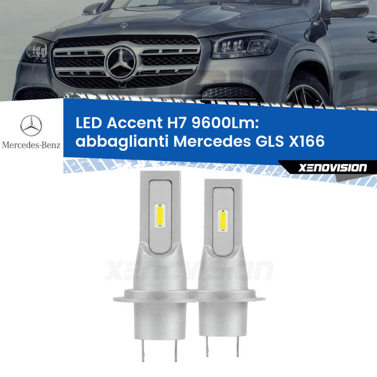 <strong>Kit LED Abbaglianti per Mercedes GLS</strong> X166 2015 -2019.</strong> Coppia lampade <strong>H7</strong> senza ventola e ultracompatte per installazioni in fari senza spazi.