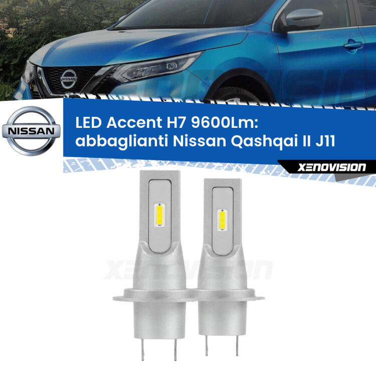 <strong>Kit LED Abbaglianti per Nissan Qashqai II</strong> J11 2014 -2017.</strong> Coppia lampade <strong>H7</strong> senza ventola e ultracompatte per installazioni in fari senza spazi.