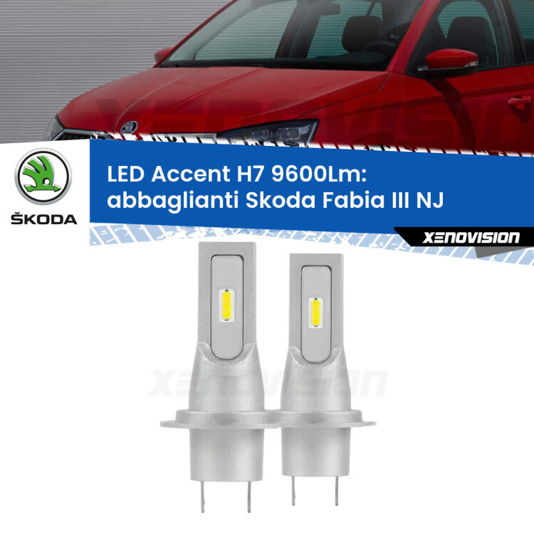 <strong>Kit LED Abbaglianti per Skoda Fabia III</strong> NJ a parabola doppia.</strong> Coppia lampade <strong>H7</strong> senza ventola e ultracompatte per installazioni in fari senza spazi.