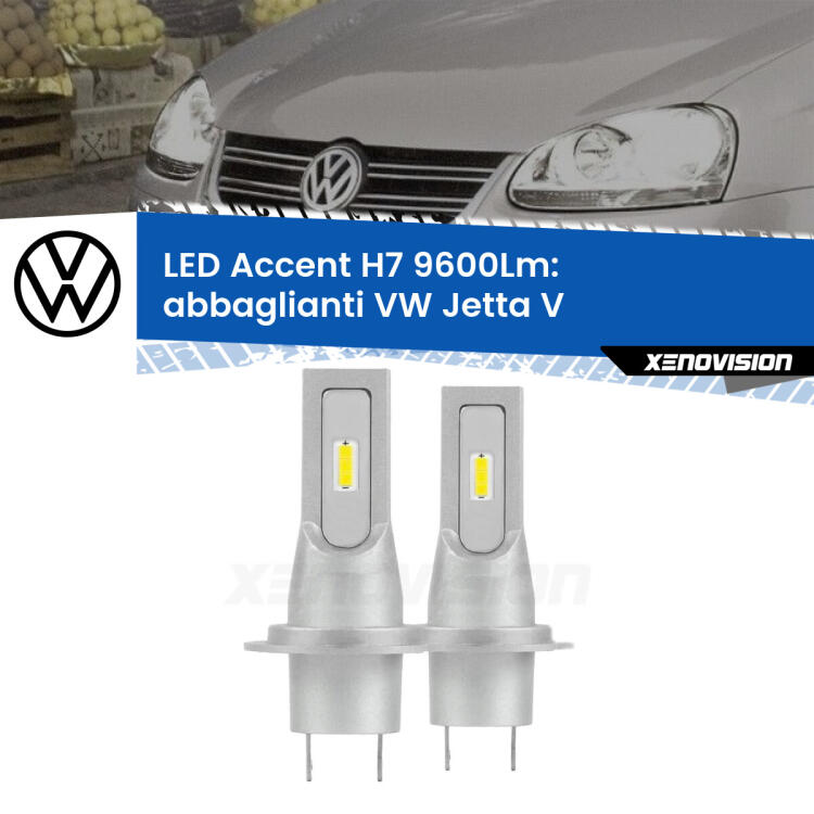 <strong>Kit LED Abbaglianti per VW Jetta</strong> V 2005 -2010.</strong> Coppia lampade <strong>H7</strong> senza ventola e ultracompatte per installazioni in fari senza spazi.