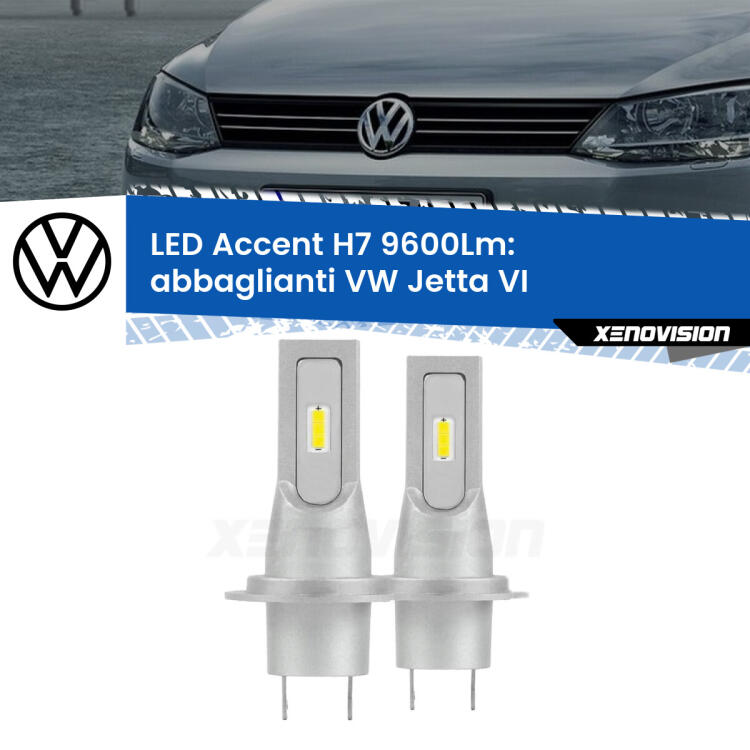 <strong>Kit LED Abbaglianti per VW Jetta</strong> VI 2010 -2017.</strong> Coppia lampade <strong>H7</strong> senza ventola e ultracompatte per installazioni in fari senza spazi.