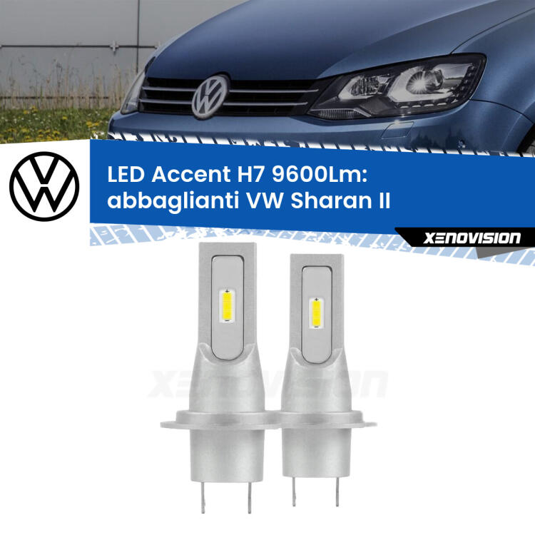 <strong>Kit LED Abbaglianti per VW Sharan</strong> II 2010 -2019.</strong> Coppia lampade <strong>H7</strong> senza ventola e ultracompatte per installazioni in fari senza spazi.