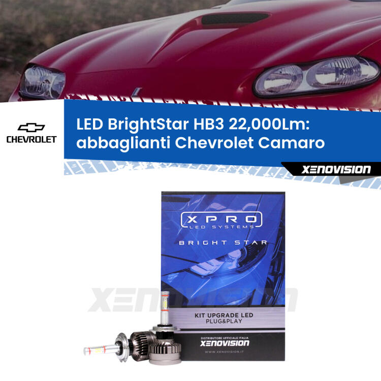 <strong>Kit LED abbaglianti per Chevrolet Camaro</strong>  1998 -2002. </strong>Due lampade Canbus HB3 Brightstar da 22,000 Lumen. Qualità Massima.