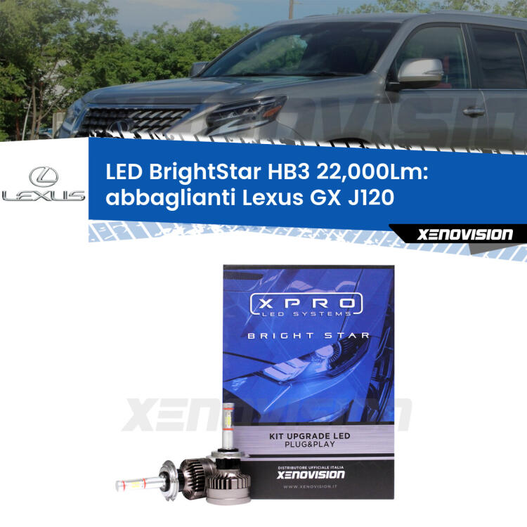 <strong>Kit LED abbaglianti per Lexus GX</strong> J120 2001 -2009. </strong>Due lampade Canbus HB3 Brightstar da 22,000 Lumen. Qualità Massima.