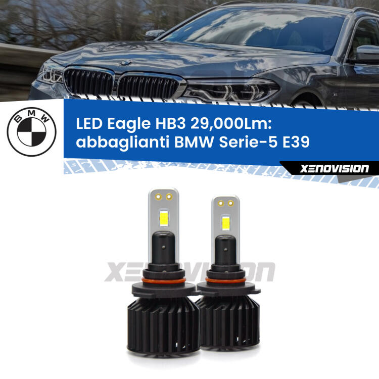 <strong>Kit abbaglianti LED specifico per BMW Serie-5</strong> E39 1996 -2000. Lampade <strong>HB3</strong> Canbus da 29.000Lumen di luminosità modello Eagle Xenovision.