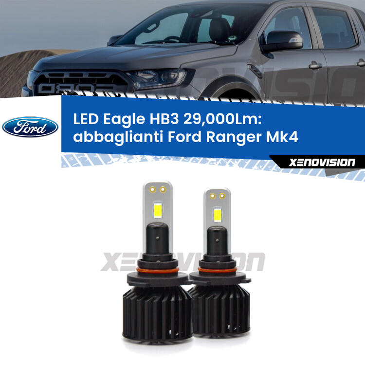 <strong>Kit abbaglianti LED specifico per Ford Ranger</strong> Mk4 con fari Xenon. Lampade <strong>HB3</strong> Canbus da 29.000Lumen di luminosità modello Eagle Xenovision.