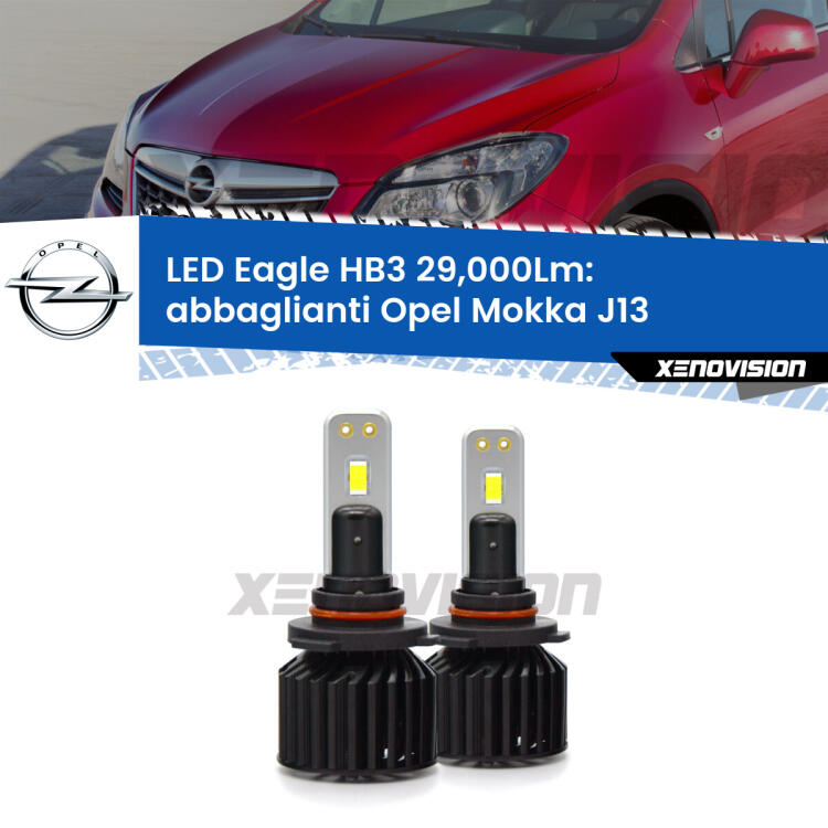 <strong>Kit abbaglianti LED specifico per Opel Mokka</strong> J13 2012 -2019. Lampade <strong>HB3</strong> Canbus da 29.000Lumen di luminosità modello Eagle Xenovision.