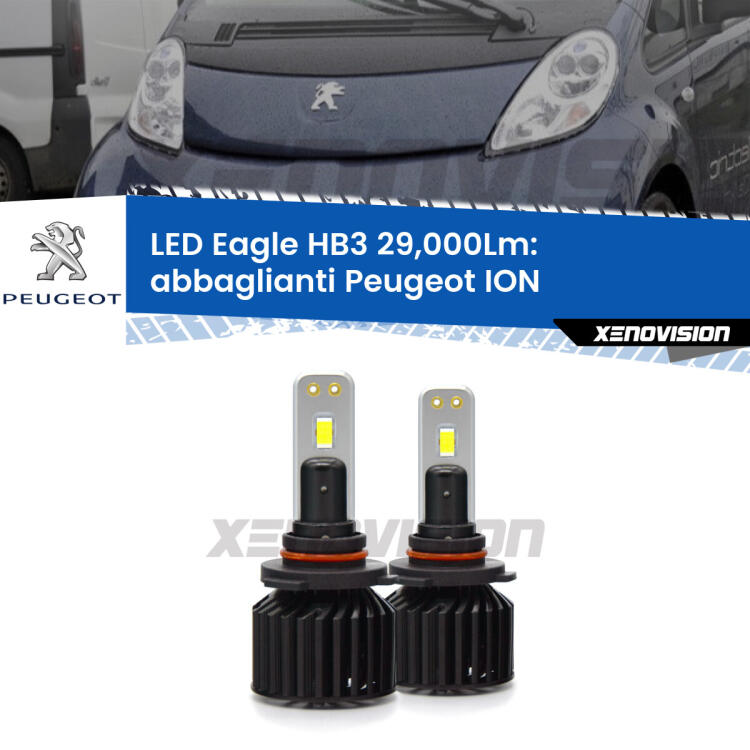 <strong>Kit abbaglianti LED specifico per Peugeot ION</strong>  2010 -2019. Lampade <strong>HB3</strong> Canbus da 29.000Lumen di luminosità modello Eagle Xenovision.