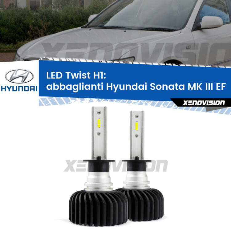 <strong>Kit abbaglianti LED</strong> H1 per <strong>Hyundai Sonata MK III</strong> EF 2002 -2004. Compatte, impermeabili, senza ventola: praticamente indistruttibili. Top Quality.