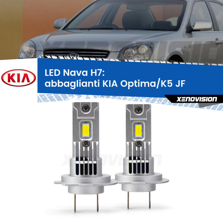 <strong>Abbaglianti LED no-spie per KIA Optima/K5</strong> JF con fari Xenon. Coppia lampade <strong>H7</strong> modello Nava canbus, raffreddate a ventola.