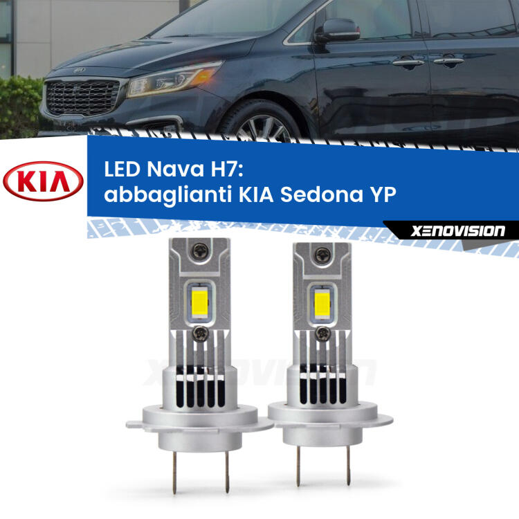 <strong>Abbaglianti LED no-spie per KIA Sedona</strong> YP 2014 -2018. Coppia lampade <strong>H7</strong> modello Nava canbus, raffreddate a ventola.