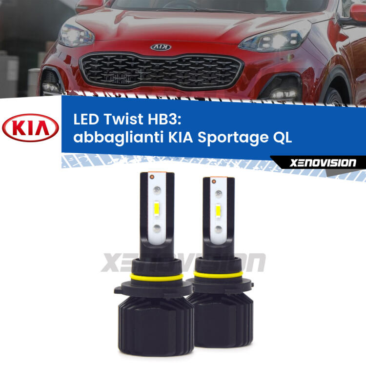 <strong>Kit abbaglianti LED</strong> HB3 per <strong>KIA Sportage</strong> QL 2015 -2020. Compatte, impermeabili, senza ventola: praticamente indistruttibili. Top Quality.
