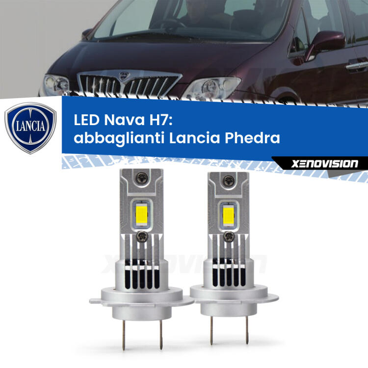 <strong>Abbaglianti LED no-spie per Lancia Phedra</strong>  2002 -2010. Coppia lampade <strong>H7</strong> modello Nava canbus, raffreddate a ventola.