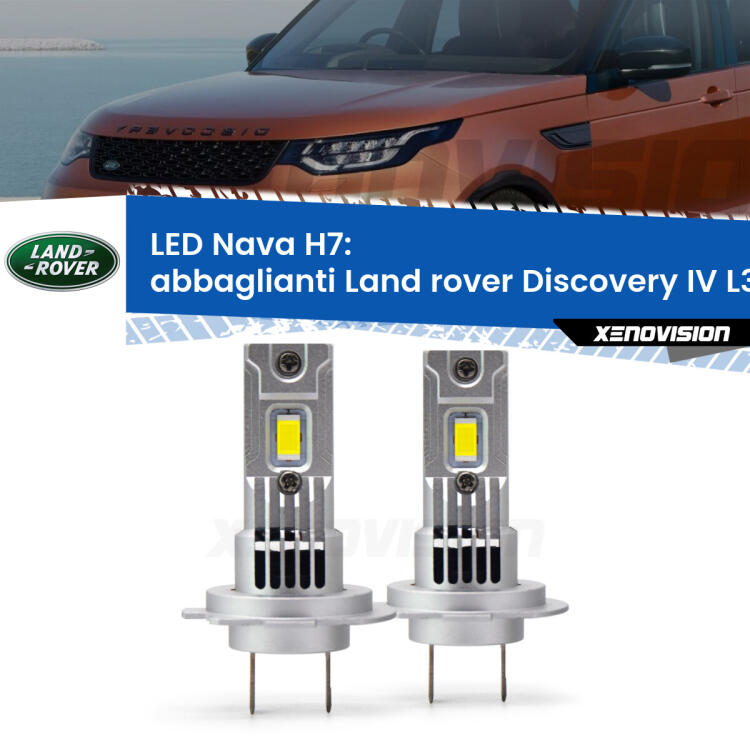 <strong>Abbaglianti LED no-spie per Land rover Discovery IV</strong> L319 2009 -2015. Coppia lampade <strong>H7</strong> modello Nava canbus, raffreddate a ventola.