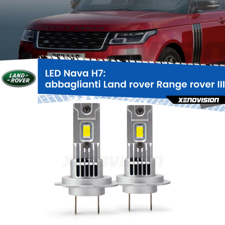 <strong>Abbaglianti LED no-spie per Land rover Range rover III</strong> L322 2002 -2012. Coppia lampade <strong>H7</strong> modello Nava canbus, raffreddate a ventola.