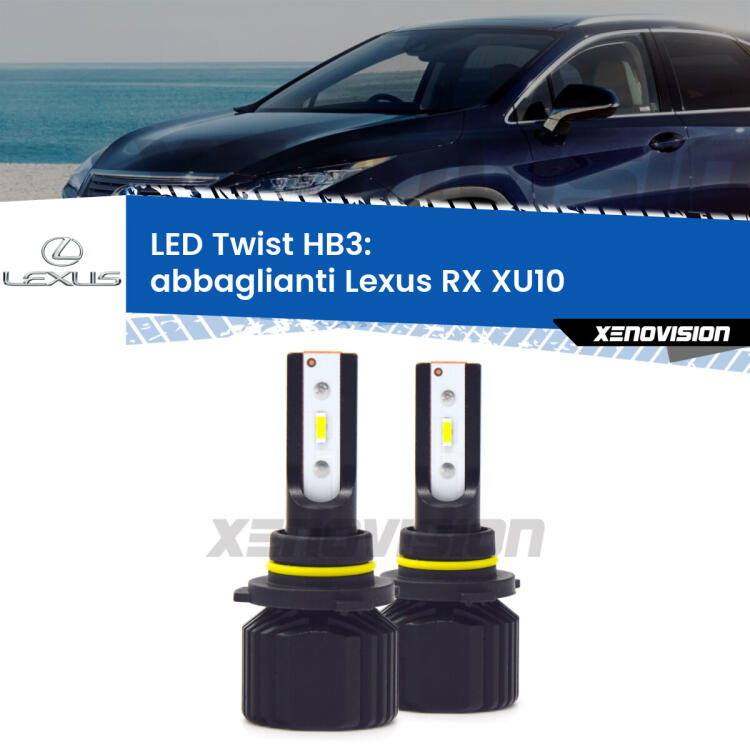 <strong>Kit abbaglianti LED</strong> HB3 per <strong>Lexus RX</strong> XU10 2000 -2003. Compatte, impermeabili, senza ventola: praticamente indistruttibili. Top Quality.