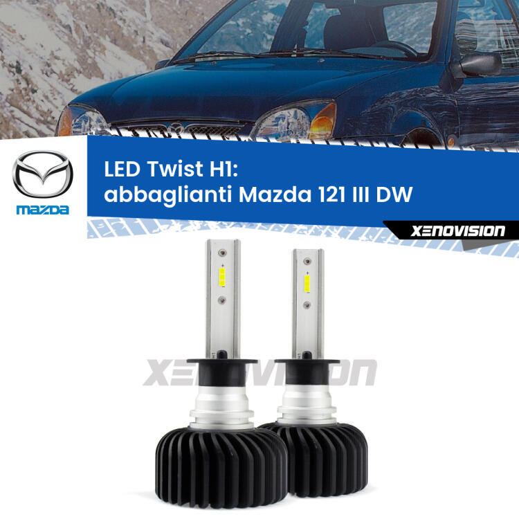 <strong>Kit abbaglianti LED</strong> H1 per <strong>Mazda 121 III</strong> DW 1996 -1999. Compatte, impermeabili, senza ventola: praticamente indistruttibili. Top Quality.